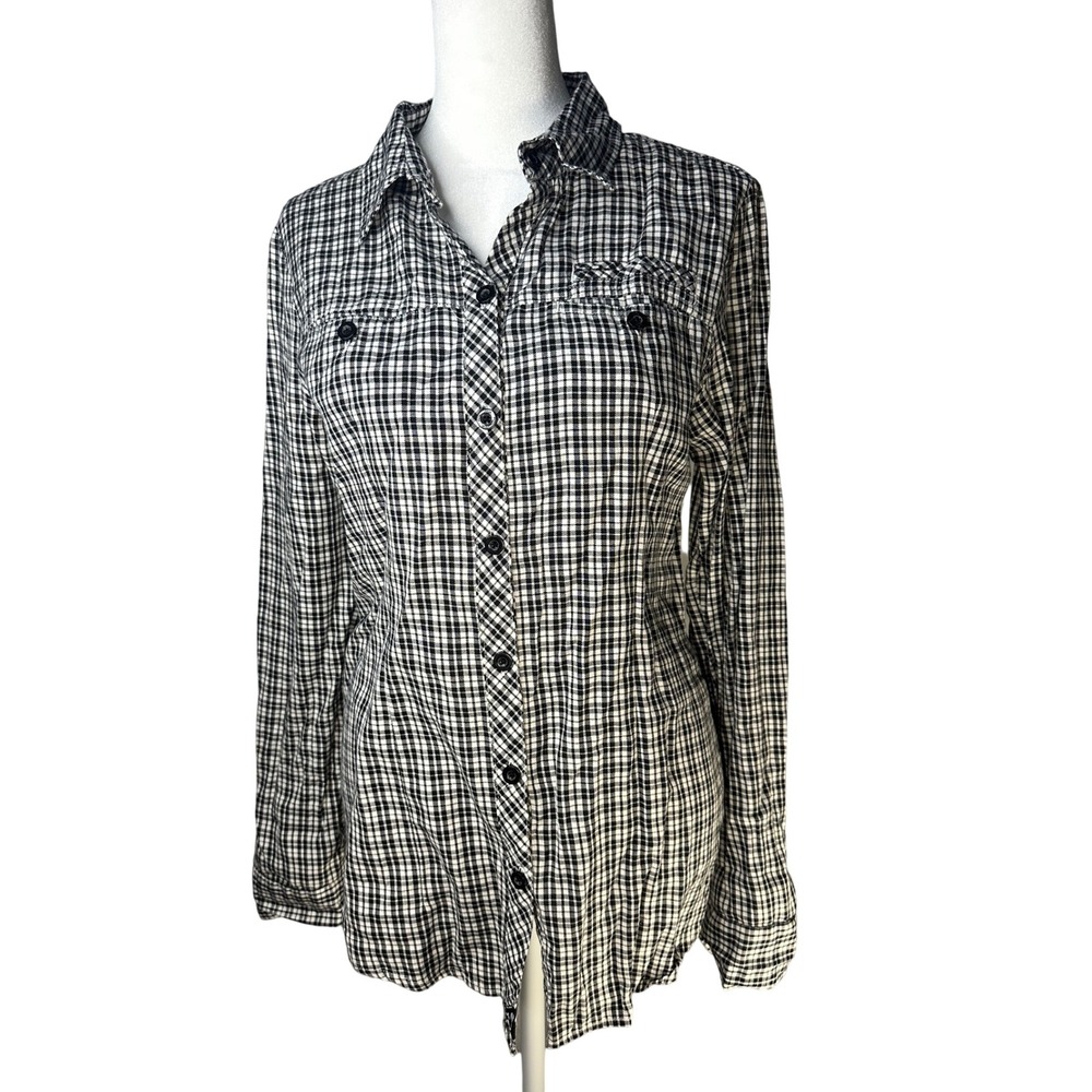 Women's Fox Racing White and Black Plaid Button Down Long Sleeve Fannel